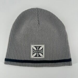 West Coast Choppers Knit Beanie Hat Grey Ribbed Stripe Logo